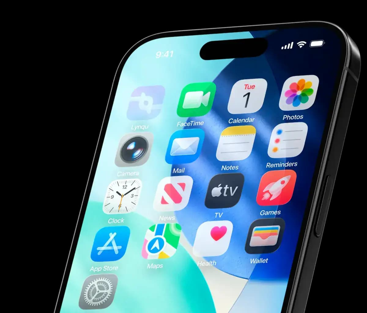 Lynqu digital business card app displayed on iPhone 16 Pro